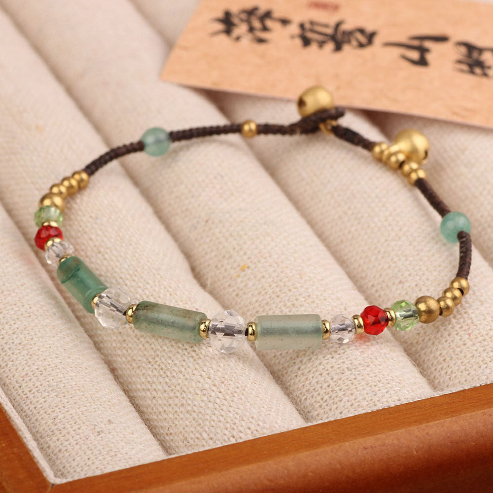 Women's Style Natural Malachite Amethyst Artistic Vintage Weave Carrying Bracelets