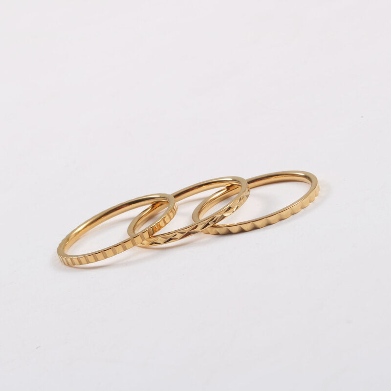 Thin Carved Pattern Titanium Steel Gold Rings