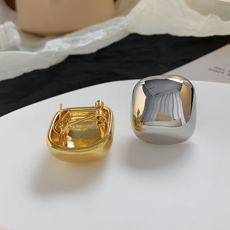 Large Glossy Square Niche High-grade Mirror Stud Earrings