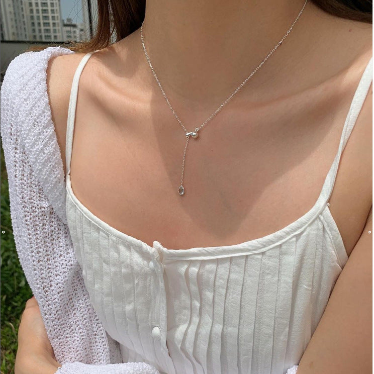 Fan Korean Style Sterling Sier Zircon Necklaces