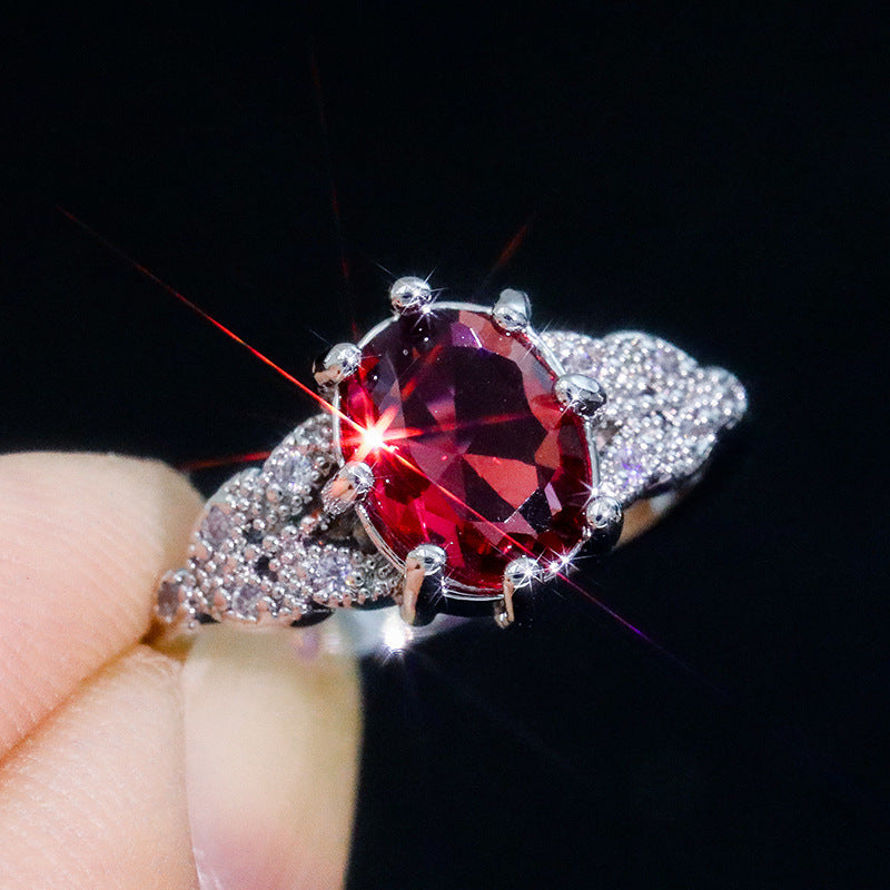 Women's Style Copper Inlaid Zircon Emerald Tourmaline Color Ruby Rings