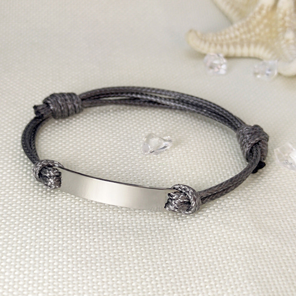Polished Titanium Steel Curved Piece Leather Rope Bracelets