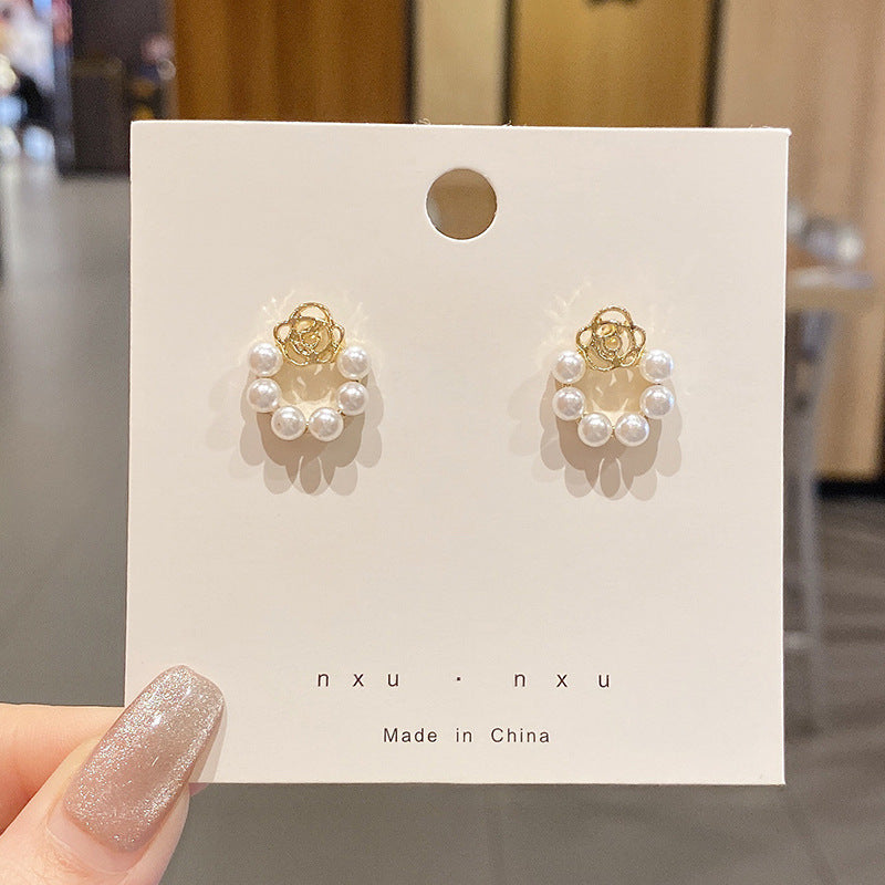 Light Luxury Sier Pin Pearl Niche Earrings