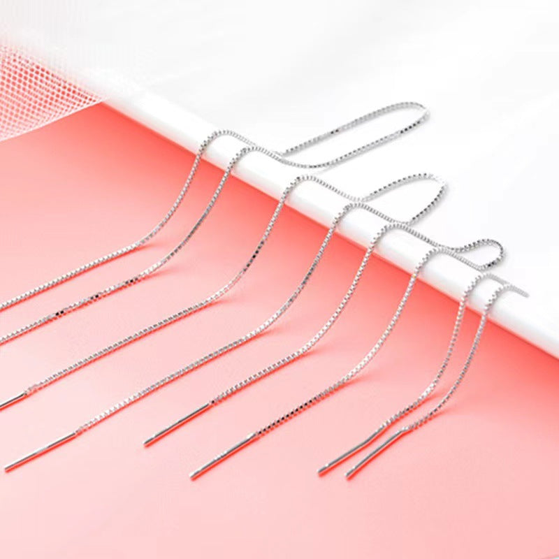 Women's Sier Simple Hanging Extra Long Ear Chain Earrings