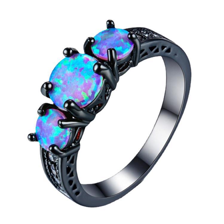 Fashion Black Gold Blue Opal Personality Rings