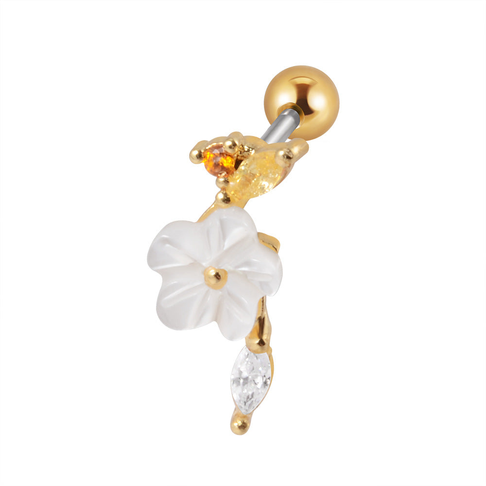 Zircon Ear White Resin Plum Blossom Earrings