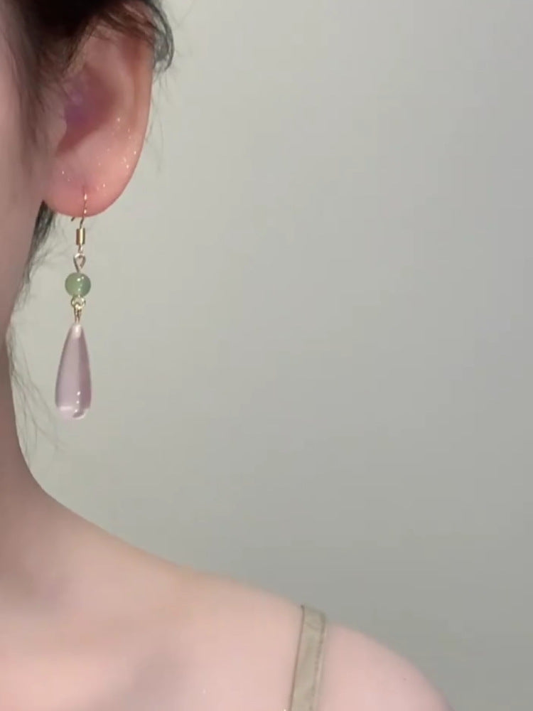 Style Water Drop Chalcedony National Jade Long Earrings