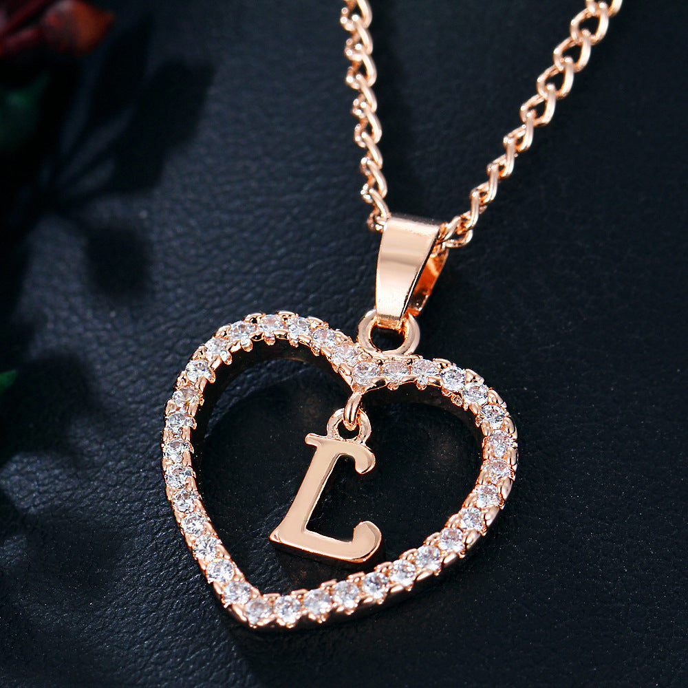 Letter Heart-shaped Zircon Jewelry Clavicle Chain Necklaces