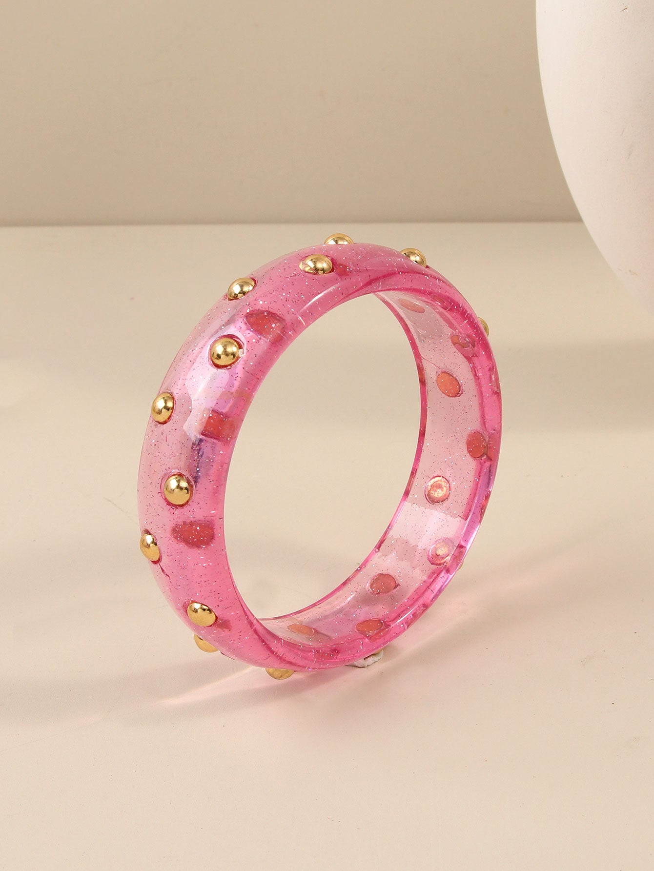 Fashion Personalized Transparent Sier Pink Diamond Gold Bean Color Resin Bracelet