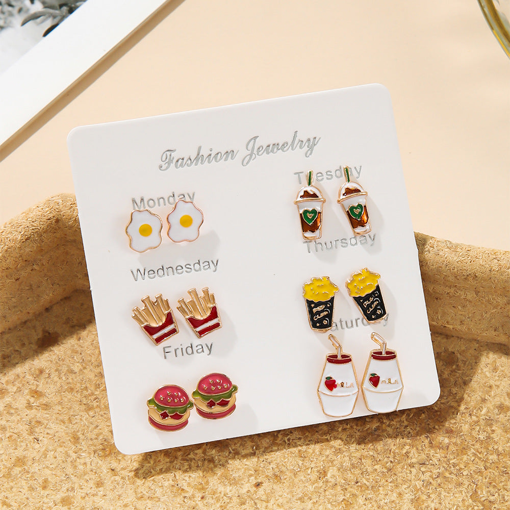 Fruit Week Suit Sweet Cute Small Earrings