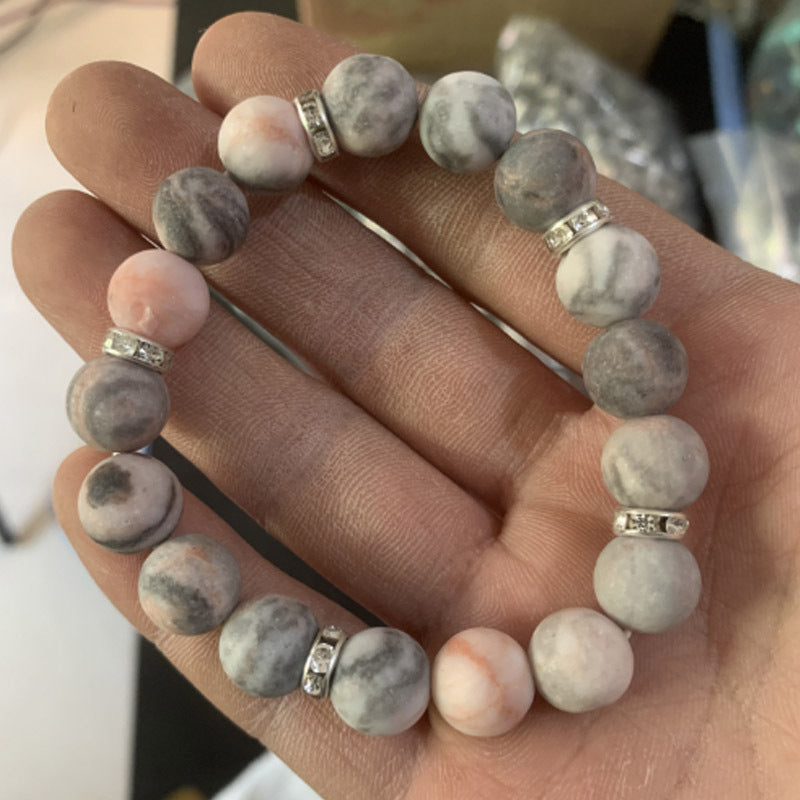 Pink Zebra Stone Beaded Band Hoop Bracelets