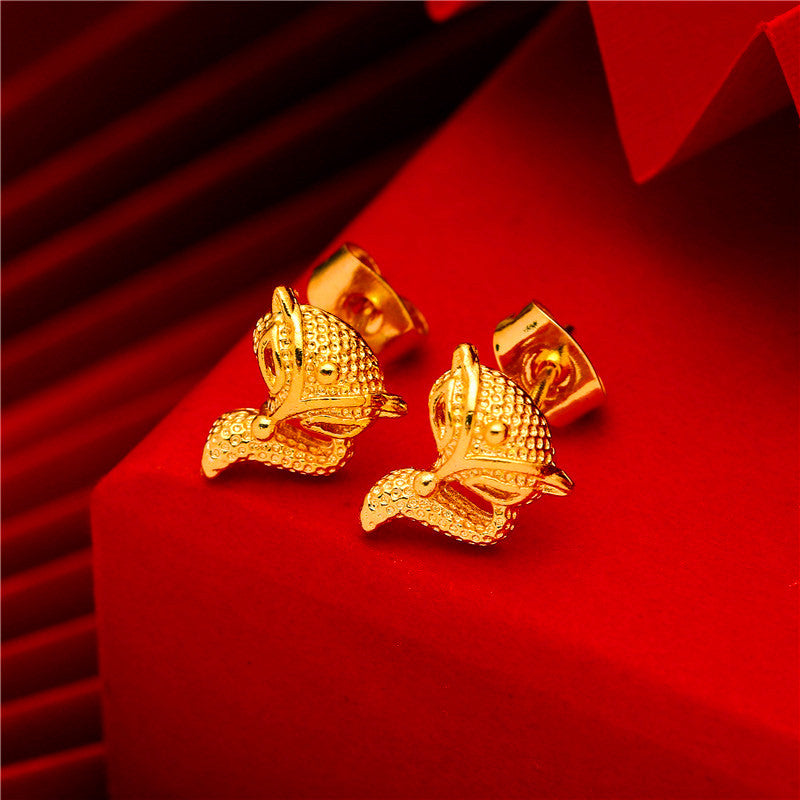 Women's Gold Small Ear Bar Simulation European Coin Earrings