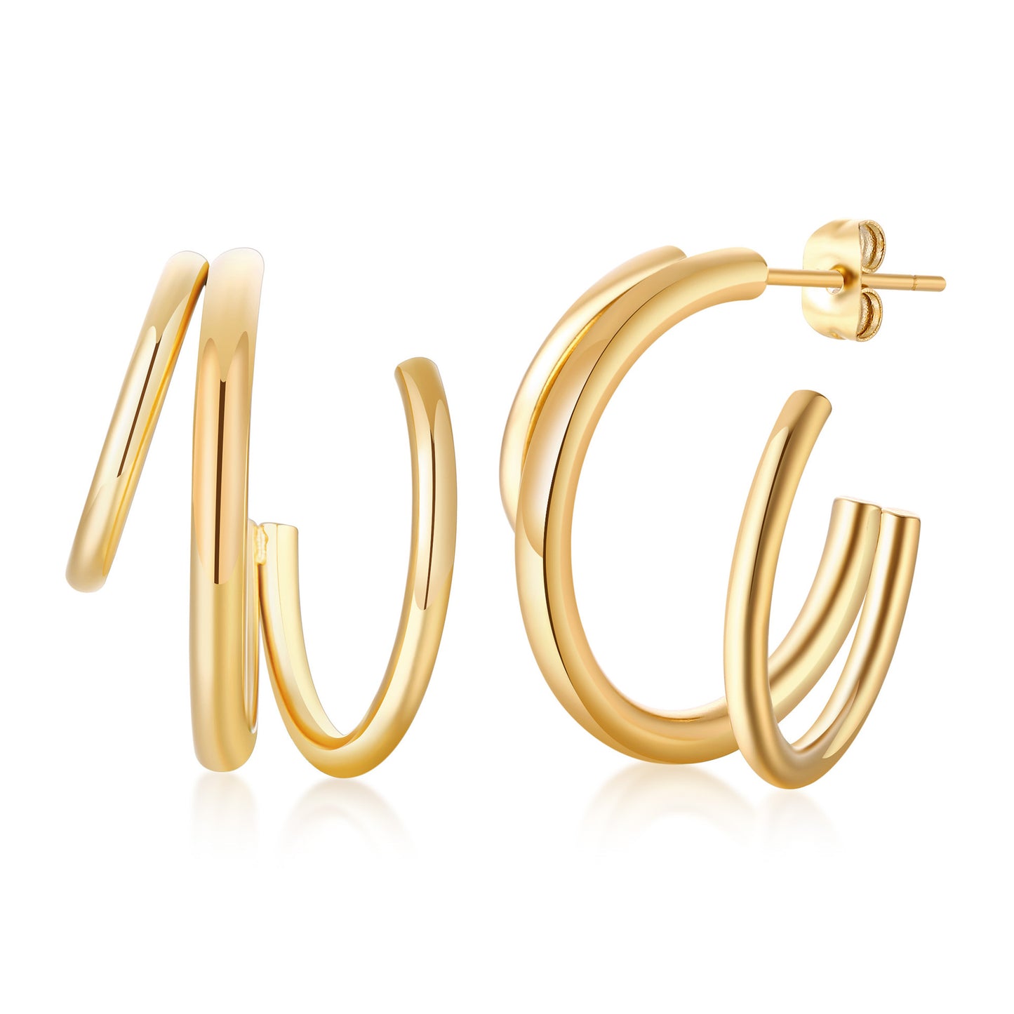 Women's Double Stainless Steel Three Tube Jewelry Earrings