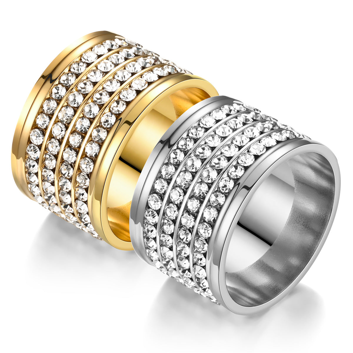 Wide Version Full Diamond Row Circle Rings