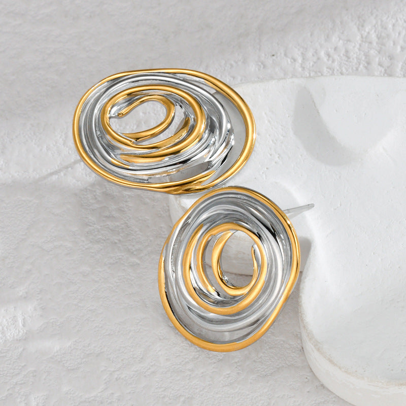Fashion Oval Line Gold Two-tone Temperament Earrings