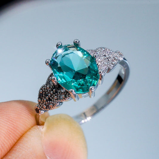 Women's Style Copper Inlaid Zircon Emerald Tourmaline Color Ruby Rings