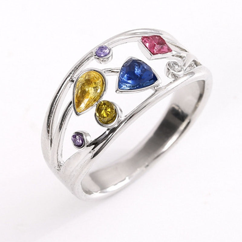Alloy Zircon Colorful Multicolor Geometric Metal Rings