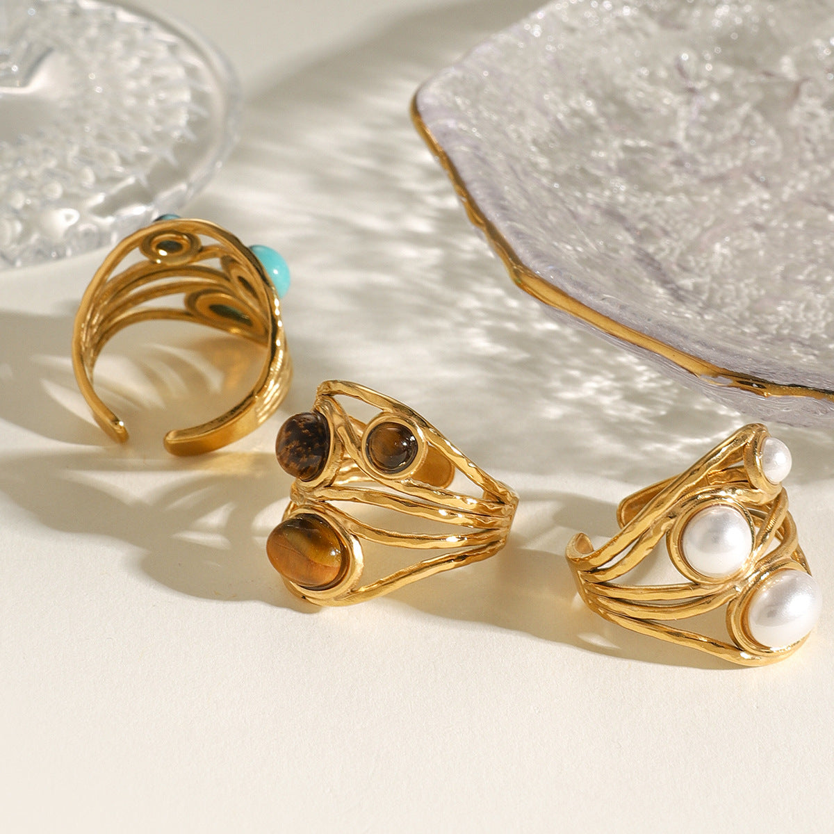 Natural Stone Stainless Steel Open High-grade Rings