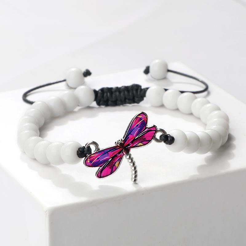 Women's & Men's Vintage Blue Dragonfly Black Cord Woven White Bracelets