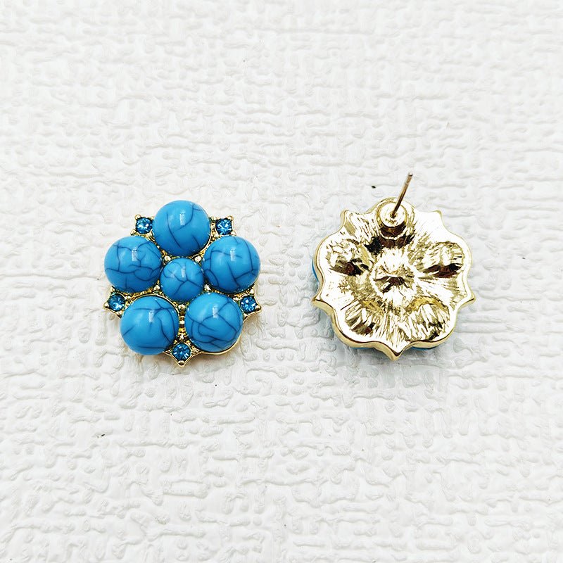 Women's Turquoise Colored Glaze Flower Vintage Court Earrings