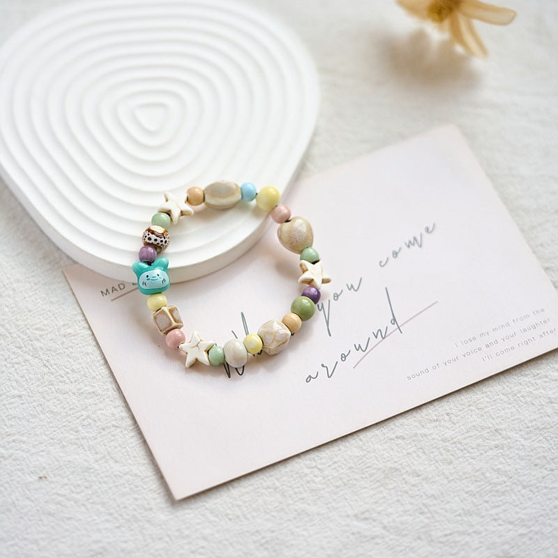 Women's Dopamine Color Ceramic Ancient Style Beaded Bracelets