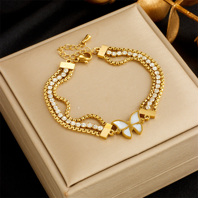 Vintage Gold Rhinestone Chain Butterfly Lucky Bracelets