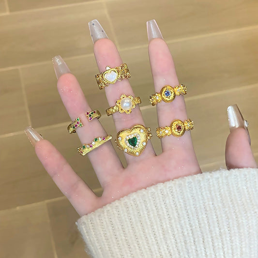 Brushed Heart-shaped Open Court Fashionable Temperamental Zircon Rings