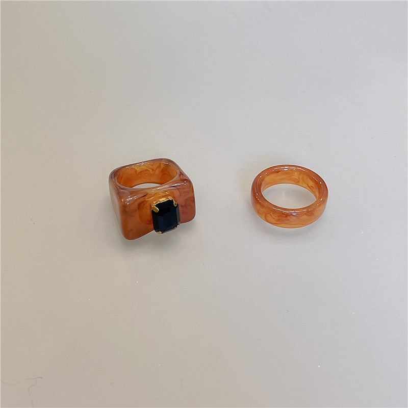 Retro Square Acrylic Geometric Resin Cold Wind Rings