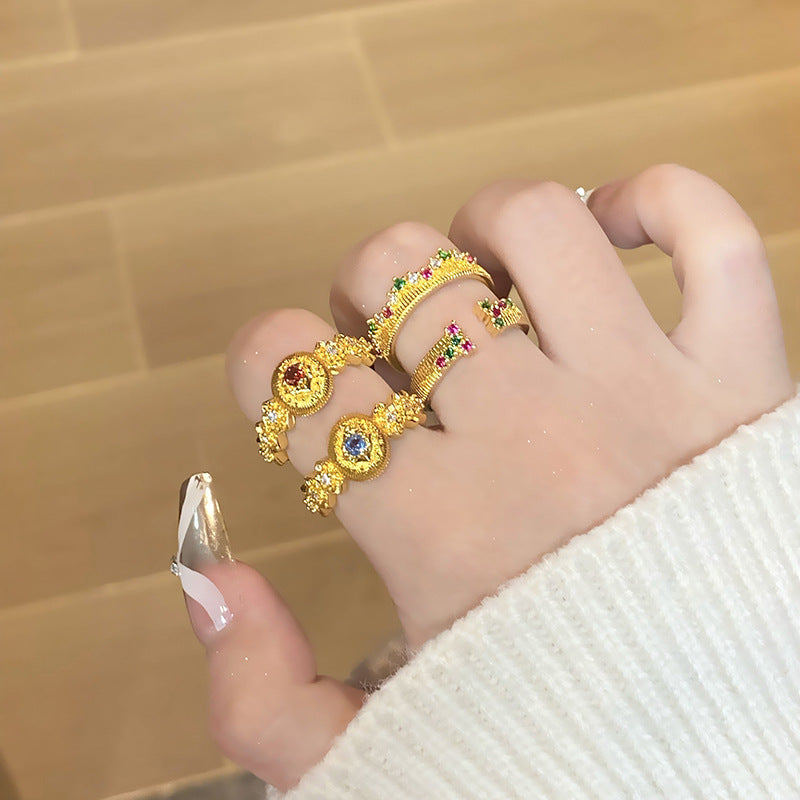 Brushed Heart-shaped Open Court Fashionable Temperamental Zircon Rings