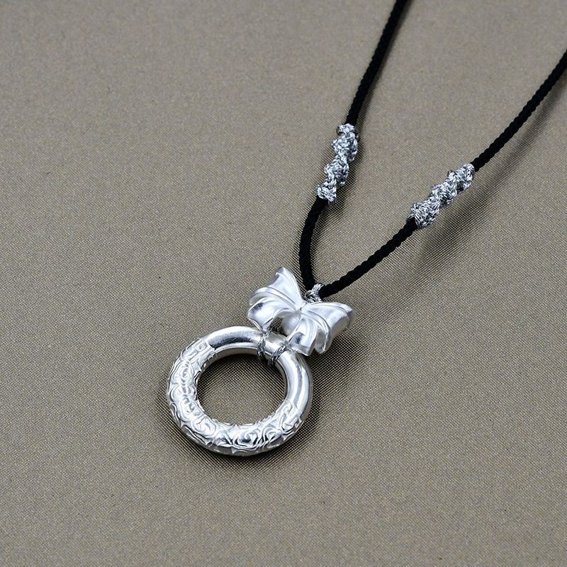 Sier Bow Peace Buckle Hand-knitted Rope Necklaces