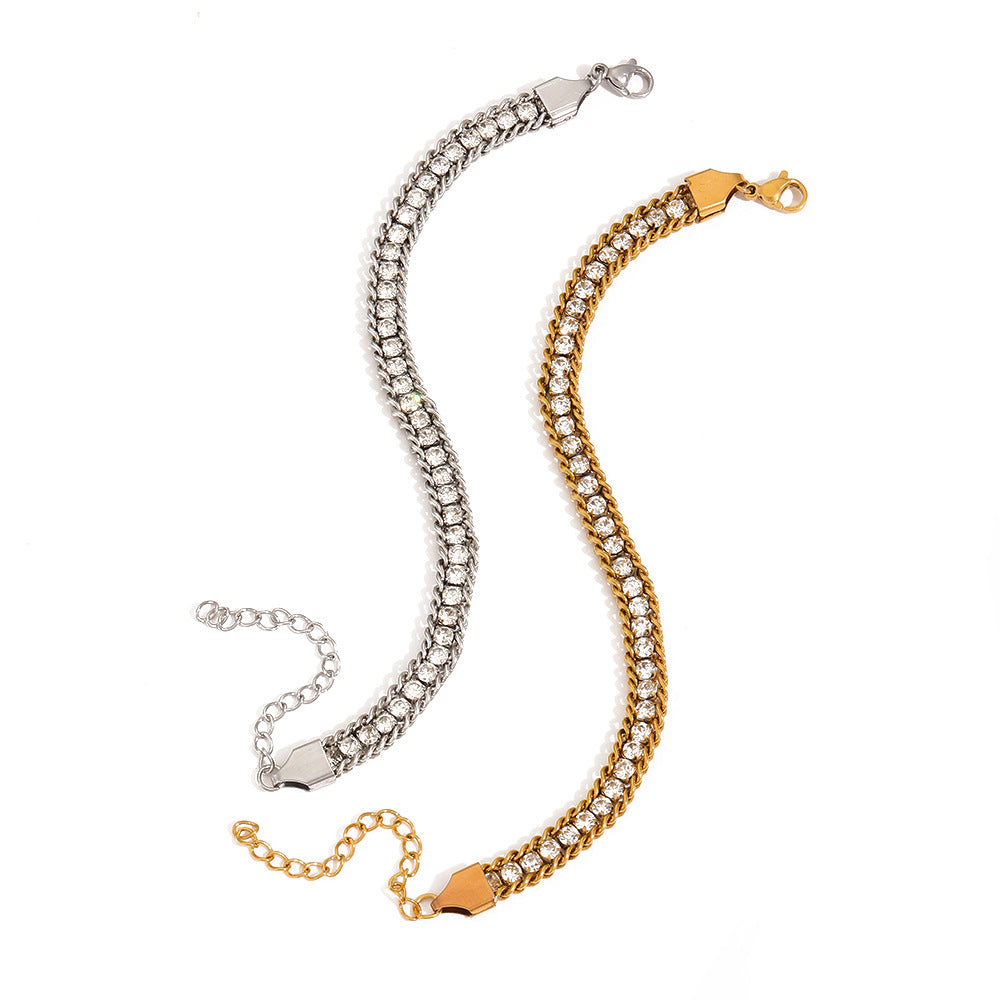 Women's Style Full Rhinestone Zircon Titanium Steel Fashionable Bracelets