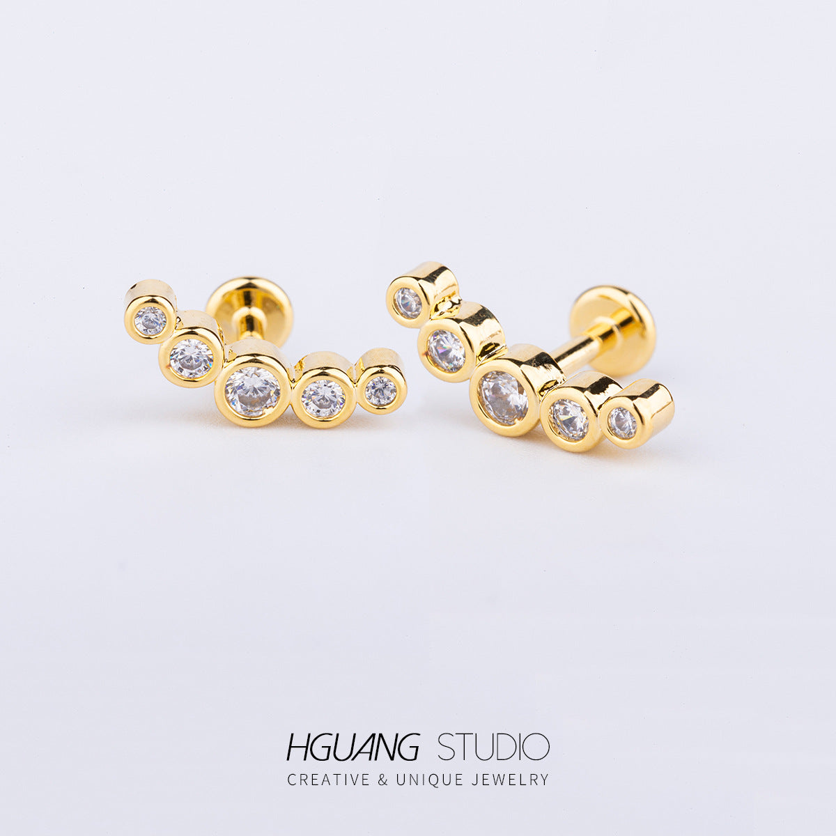 Steel Gold Micro Inlaid Zirconium Ear Earrings