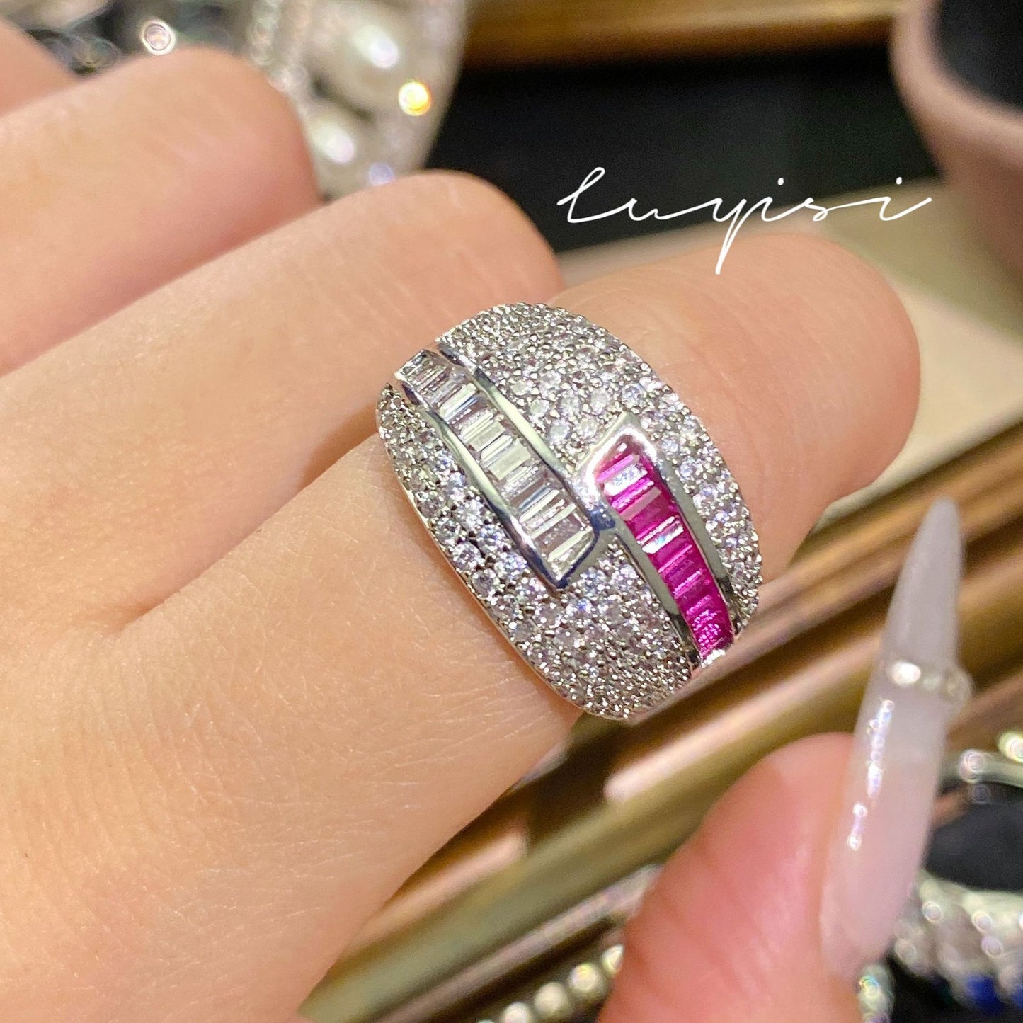 Women's Diamond Colorful Mixed Colors High Carbon Rings