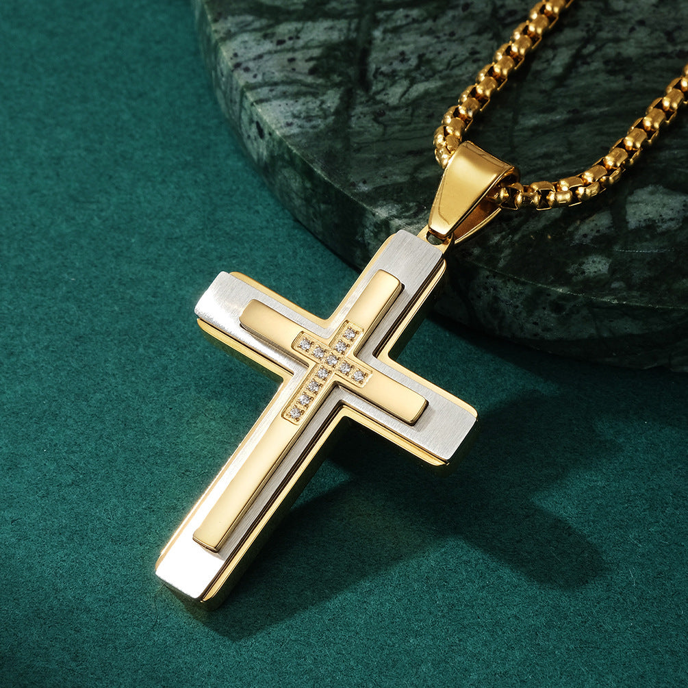 Men's Combination Inlaid Stone Cross Personality Stainless Pendants