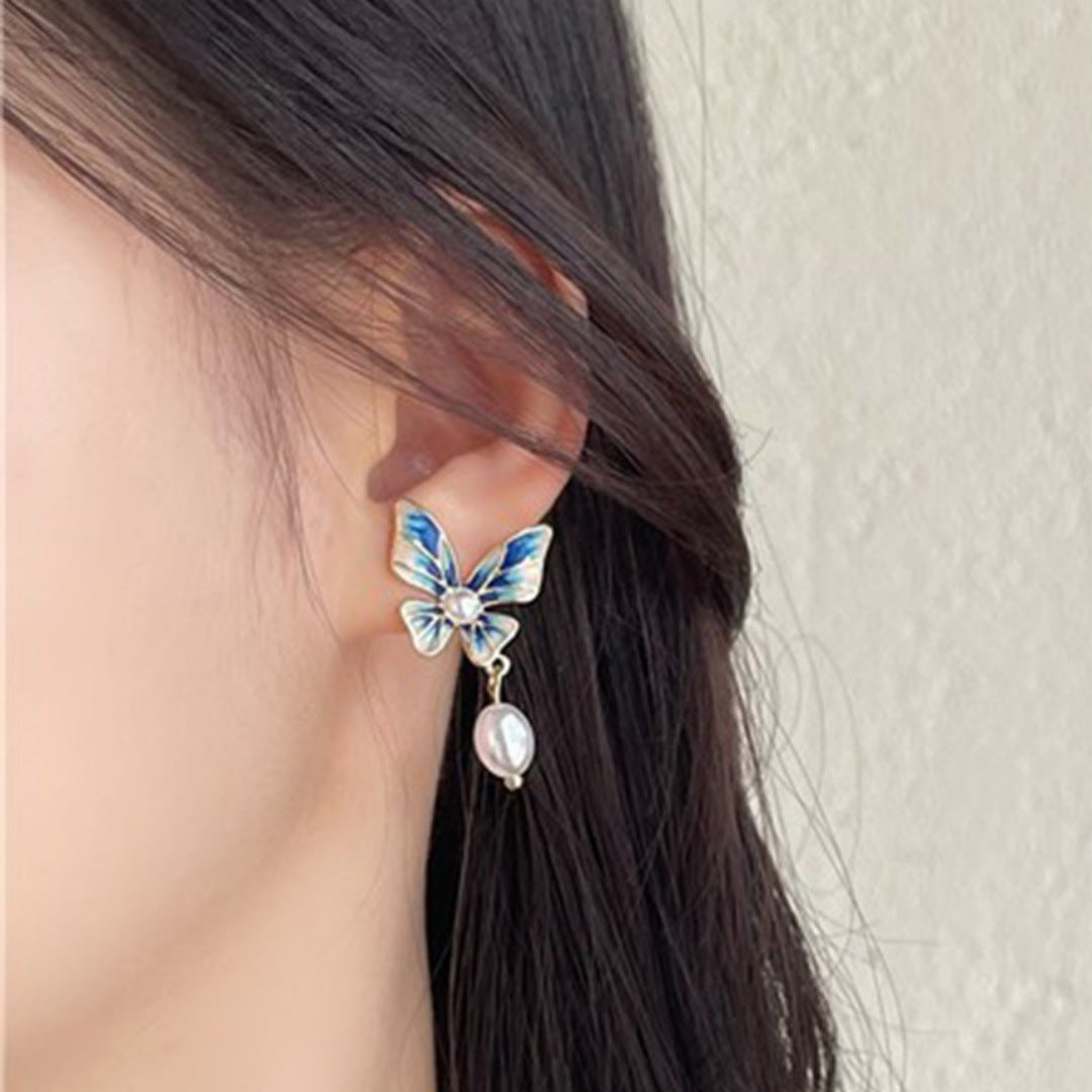 Korean Style Tassel Rhinestone Pearl Ear Hook Earrings