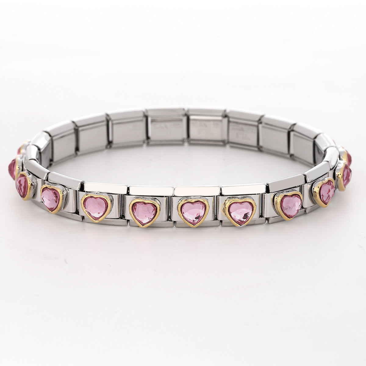 Fan-shaped Pink Peach Heart Single Stainless Bracelets
