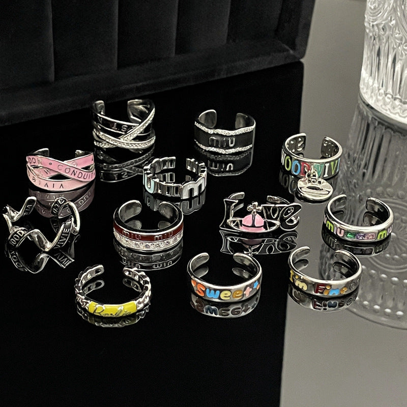 Punk Letter Colored Drip Glaze Open Rings