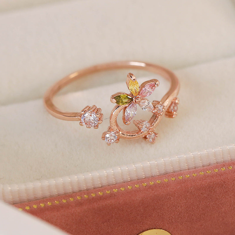 Micro Inlaid Zircon Niche Design Adjustable Rings
