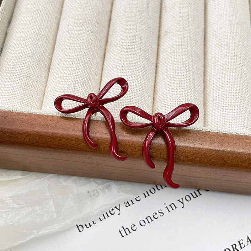 Bow Female White Sweet High Sense Earrings