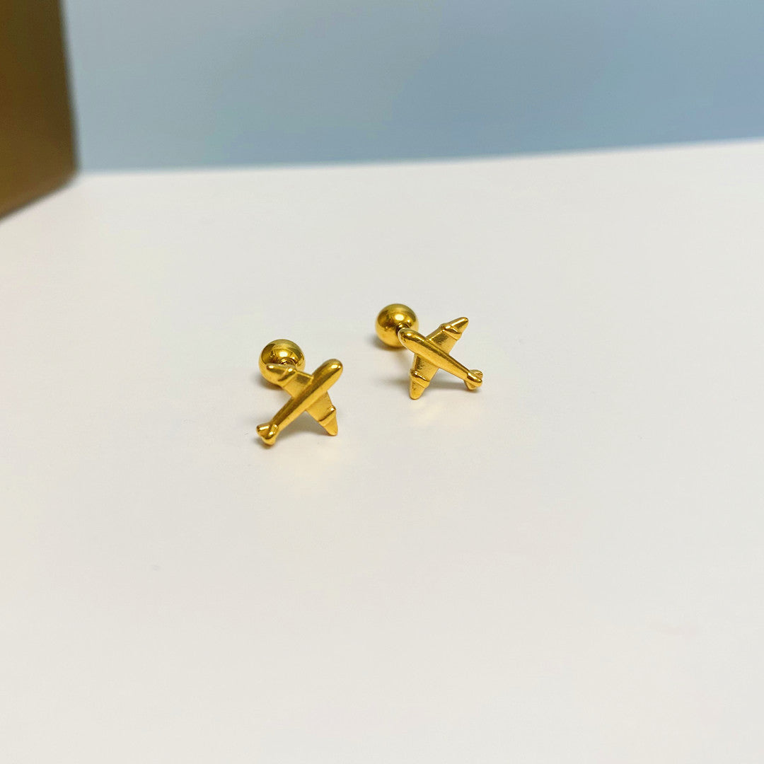 Women's Simple Small Golden Ear Bone Titanium Rings