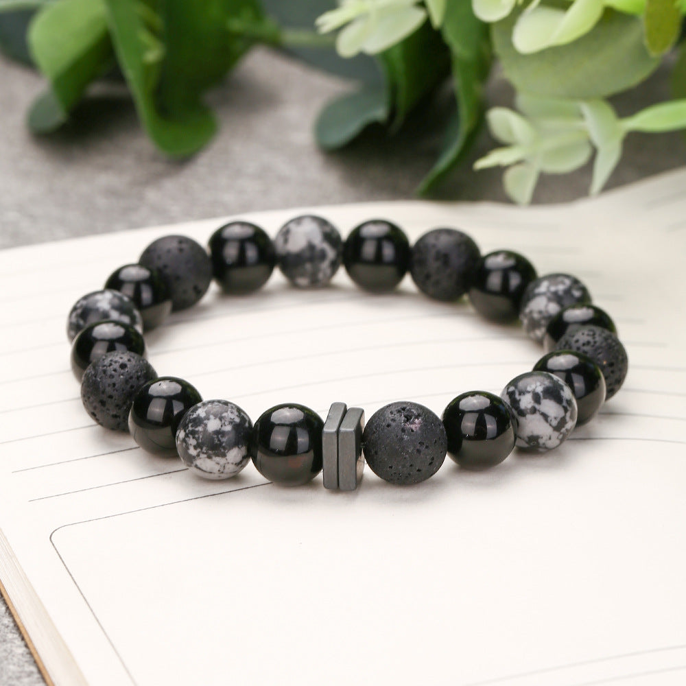 Live Broadcast Volcanic Rock Black Agate Map Stone Beaded Bracelets