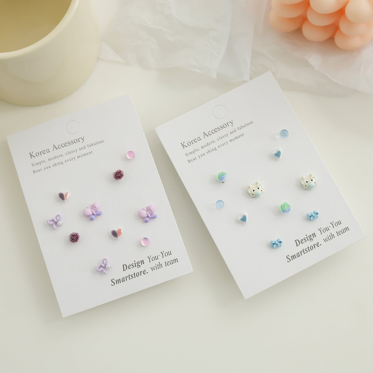 Summer Fresh Sterling Sier Needle Earings Set Sweet Rings