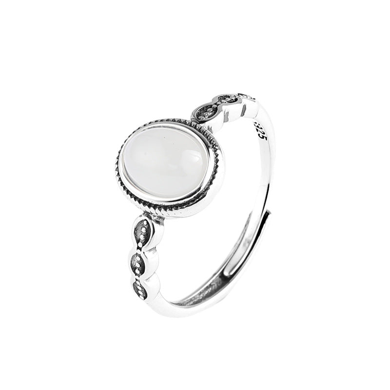 Women's Surface Sier Embedded Thai Retro Vintage Open-end Rings