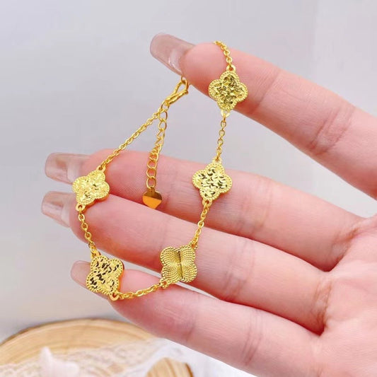 Honeycomb Pork Belly Clover Alluvial Gold Bracelets