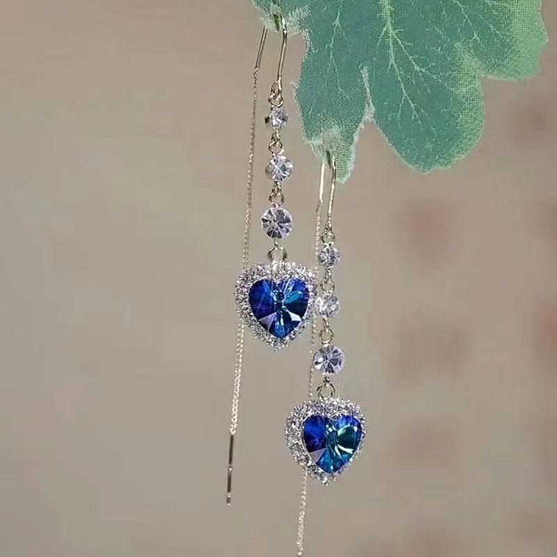 Women's Elegant Heart Diamond Water Drop Long Earrings