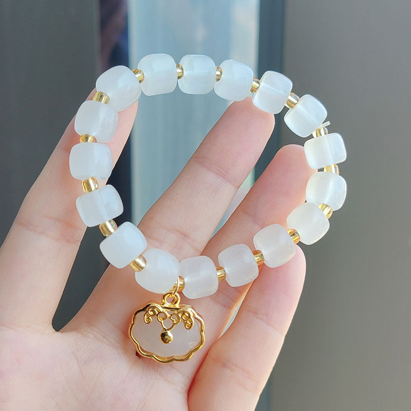 Ethnic Style Imitation White Marble Jade Live Golden Bracelets
