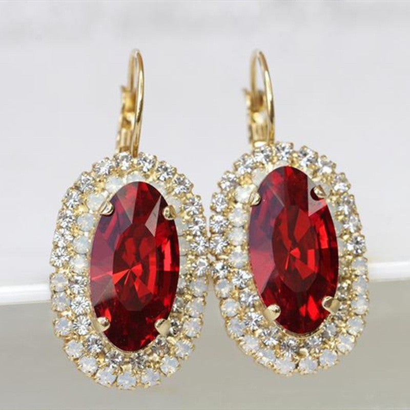 Women's Sells White Gem Copper Inlaid Diamond Oval Earrings