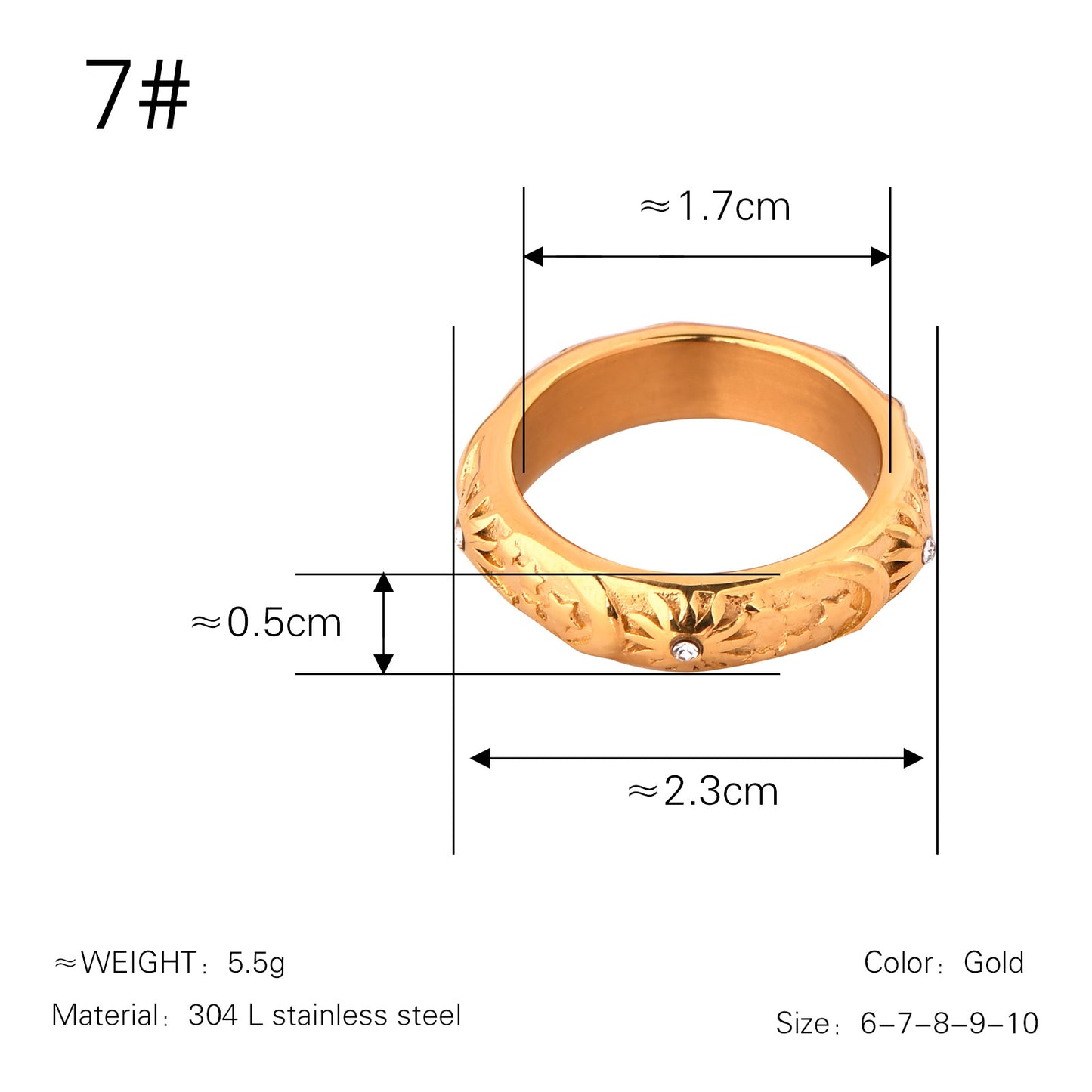 Women's & Men's Style Inlaid Zircon Relief Sun Moon Titanium Steel Gold Rings