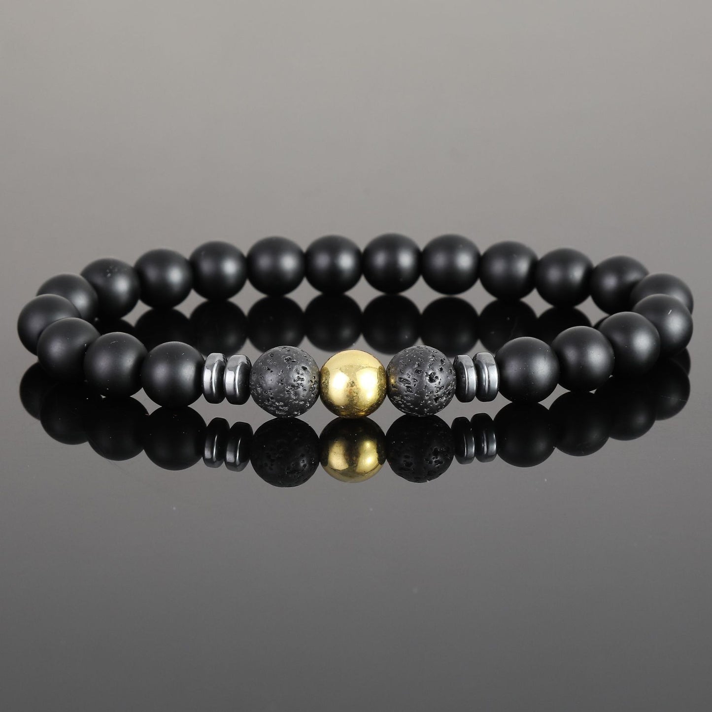 Women's & Men's Black Bead Stone Hematite Spacer Volcanic Bracelets