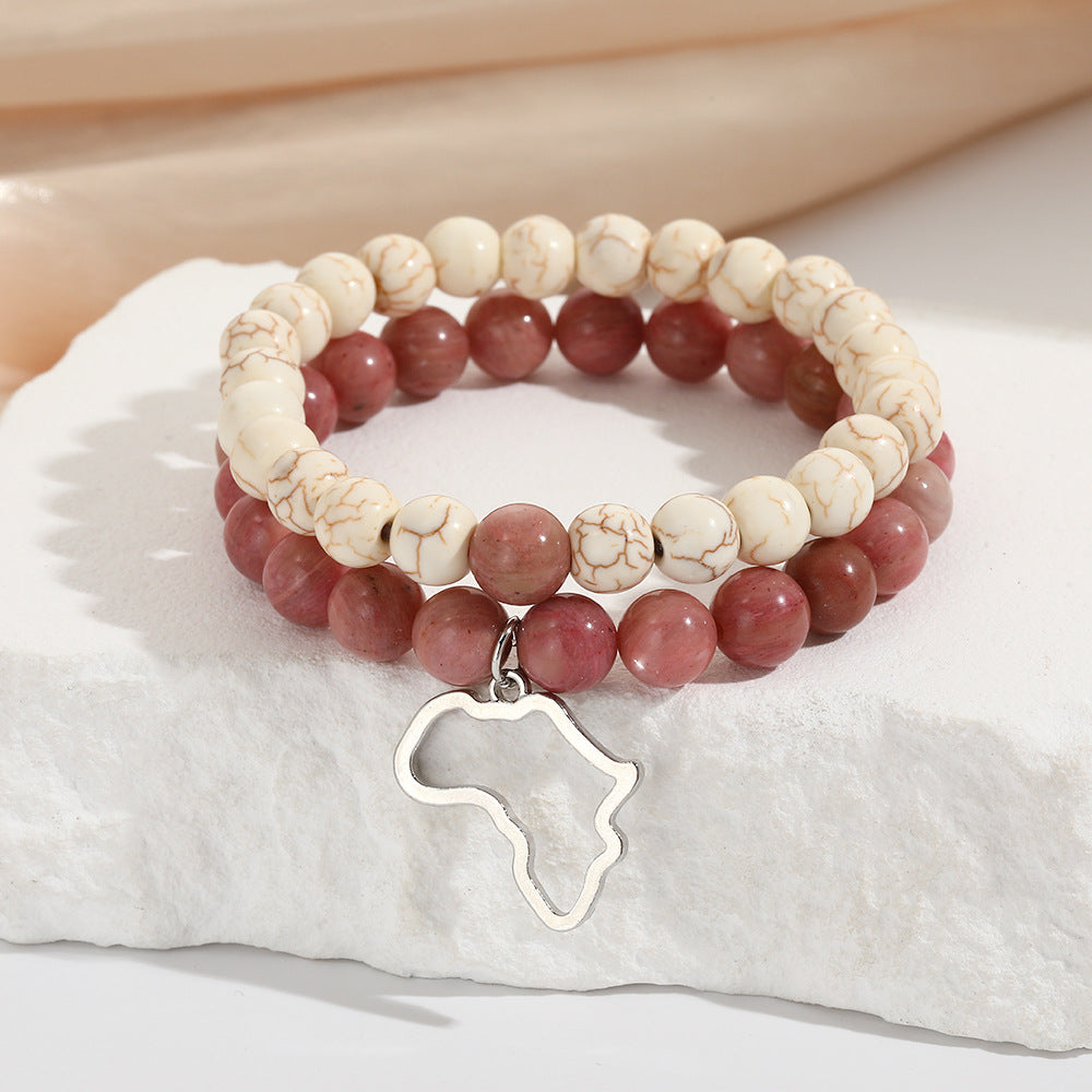 Men's Beaded Suit Map Stone Haematite Cross Bracelets